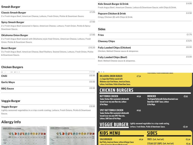 DownTown Burgers Menu