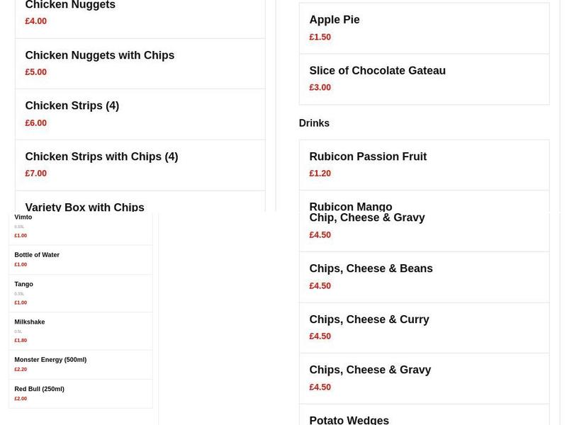 The Food Factory Menu