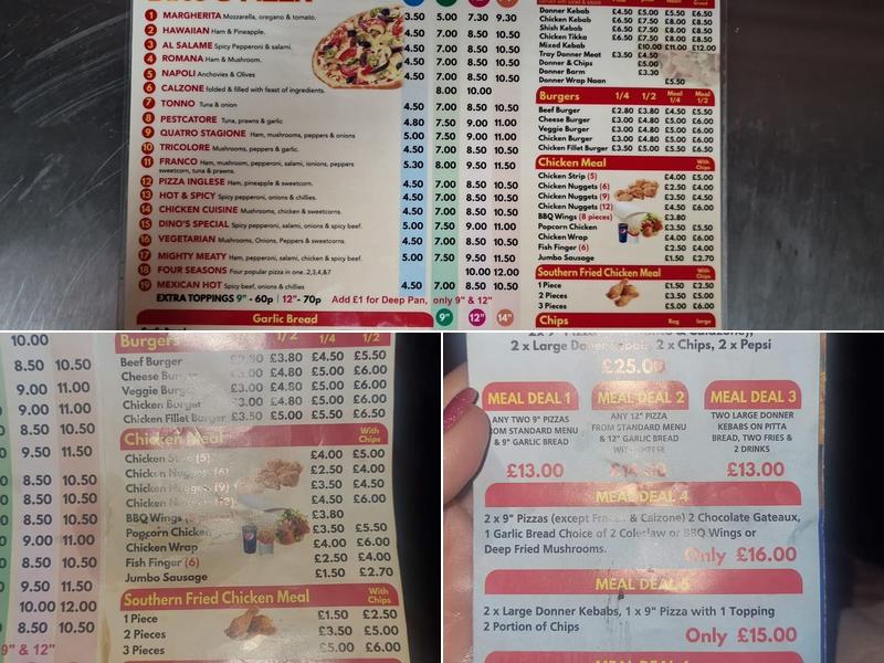Dino's Take Away Menu