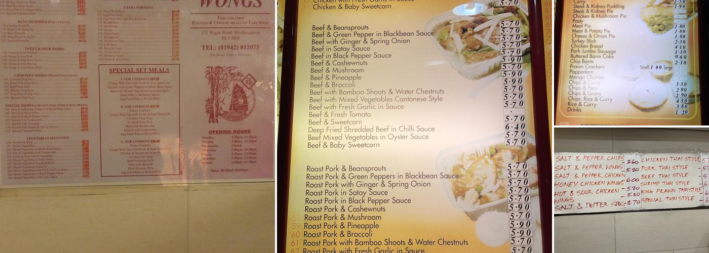 Wong's Takeaway Menu