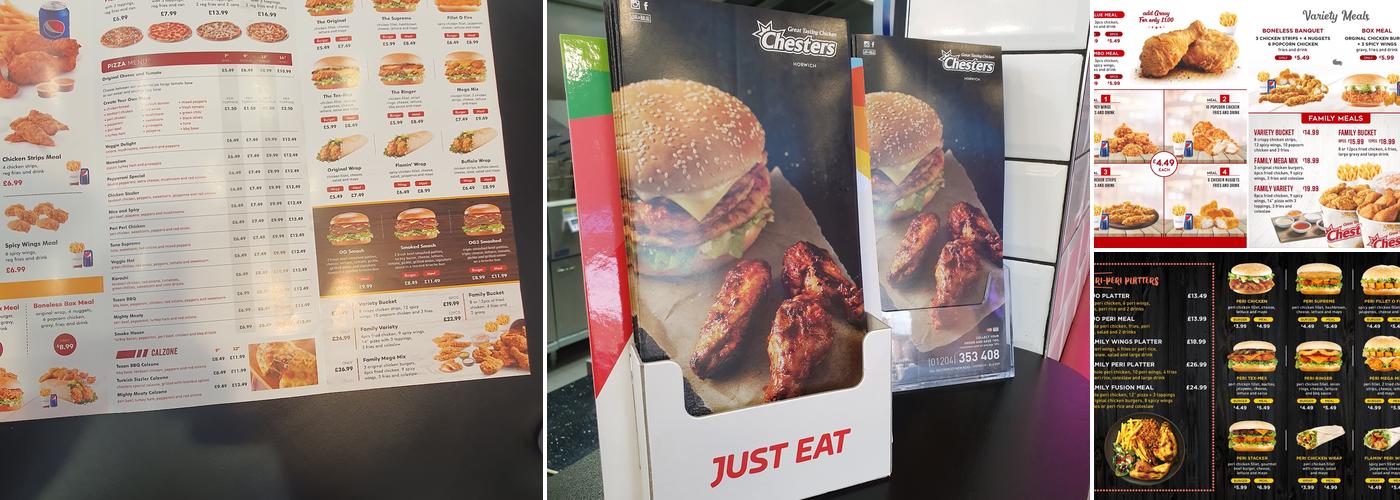 Chesters Horwich Menu