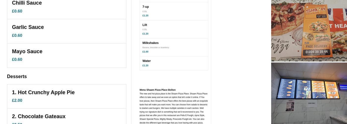 Shaam pizza place Menu