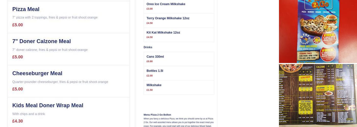 Pizza 2 Go Menu