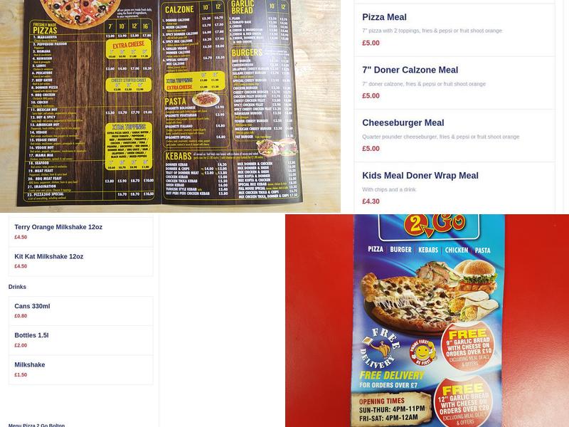 Pizza 2 Go Menu