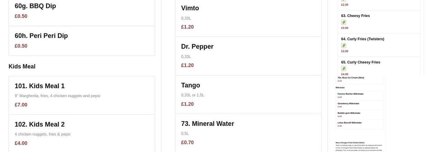 Chicagos Fried Chicken Bolton Menu