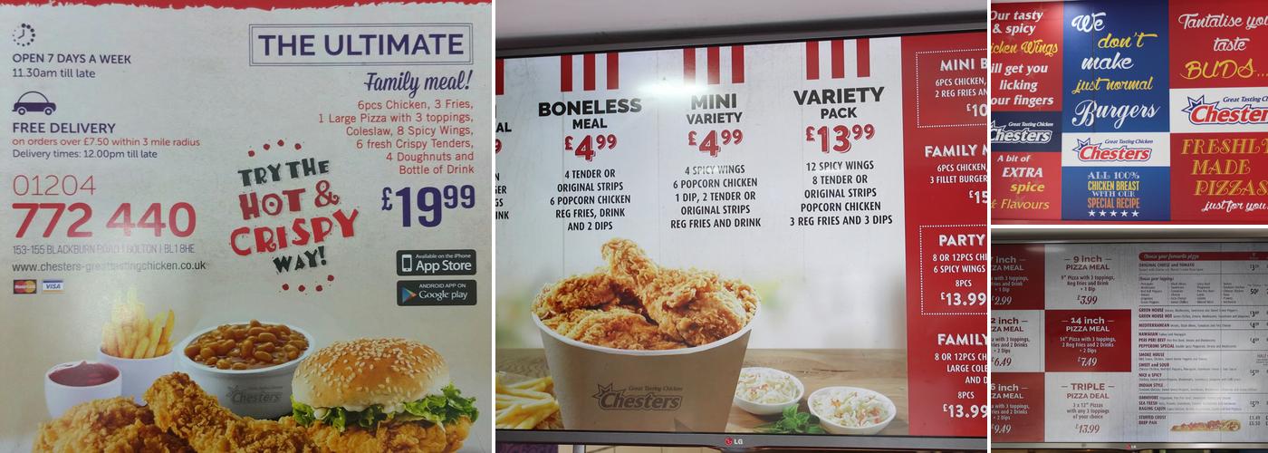 Chesters Bolton Menu