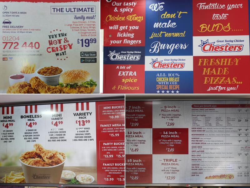 Chesters Bolton Menu