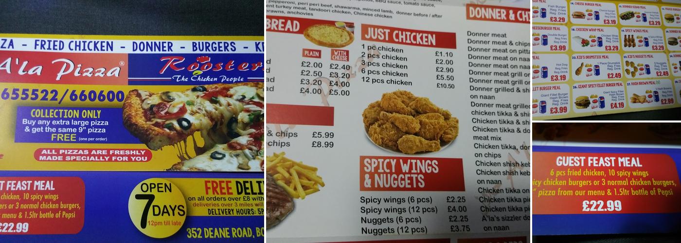 A'la Pizza & Roosters Menu