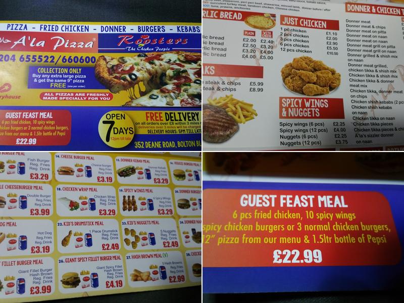 A'la Pizza & Roosters Menu