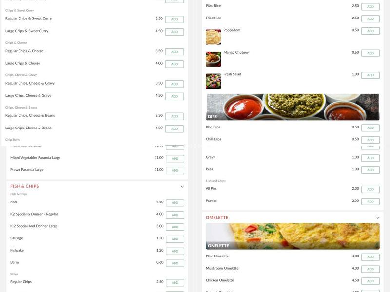 K2 Taj Crescent Road Menu