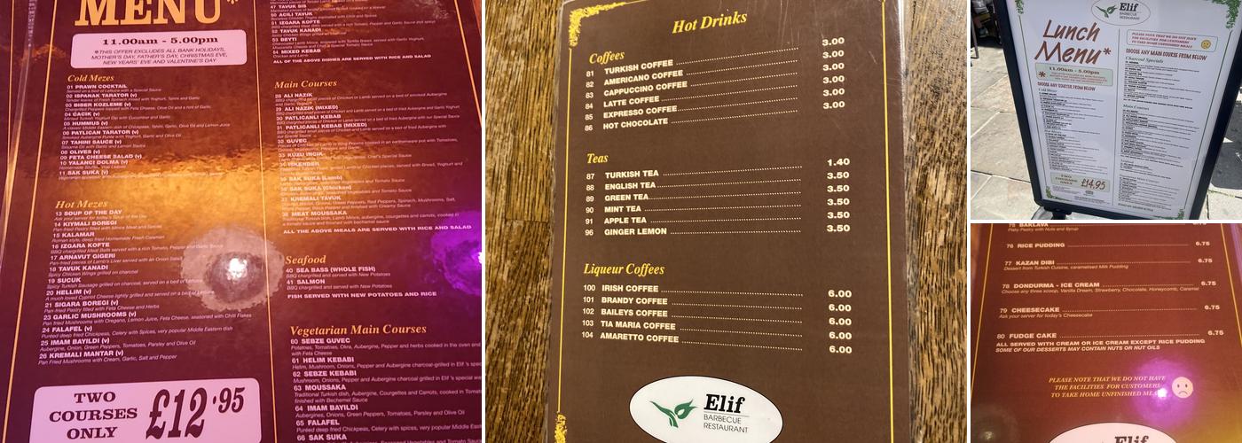 Elif Turkish BBQ Restaurant Menu