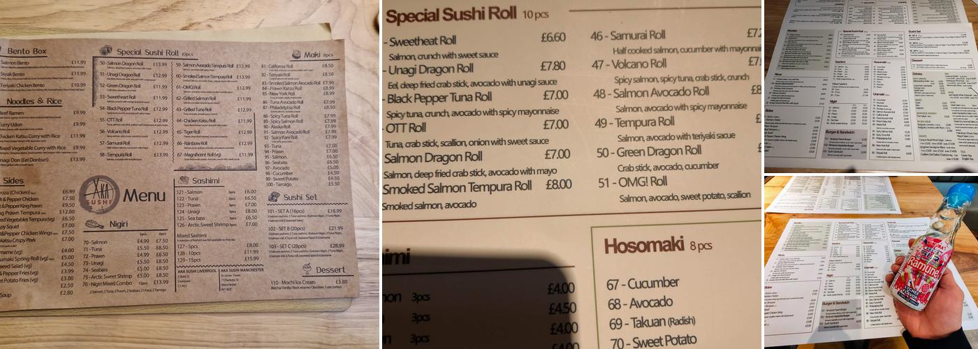 AKA SUSHI Liverpool Menu