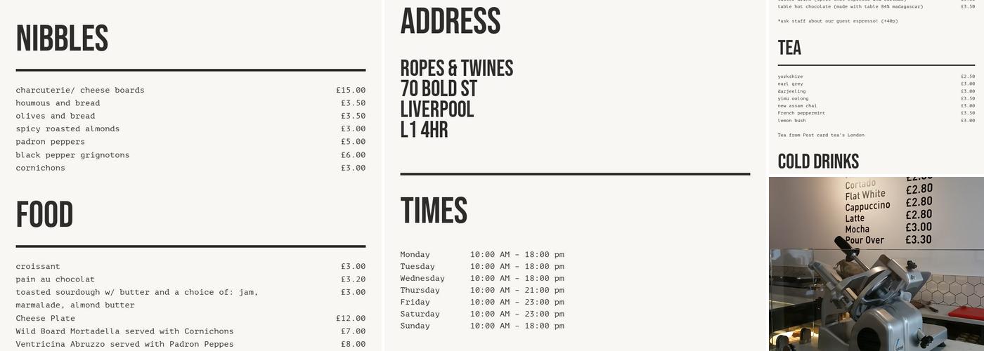 Ropes & Twines Liverpool Menu