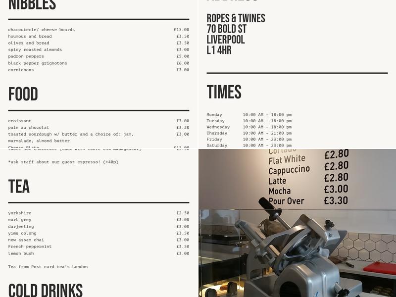 Ropes & Twines Liverpool Menu