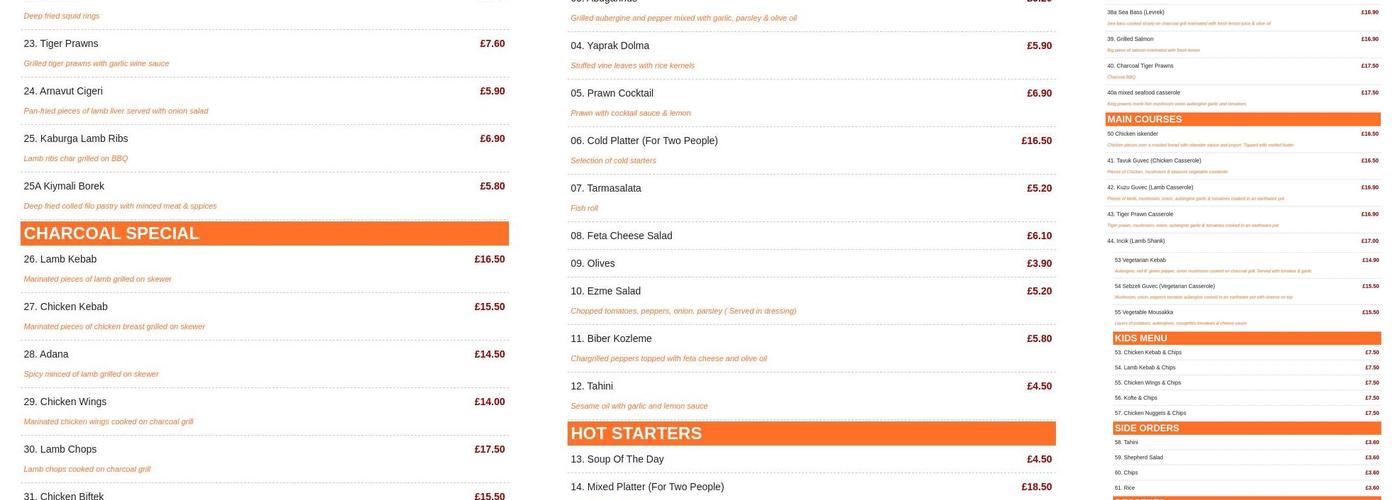 DEFNE TURKISH BBQ RESTAURANT AINTREE Menu