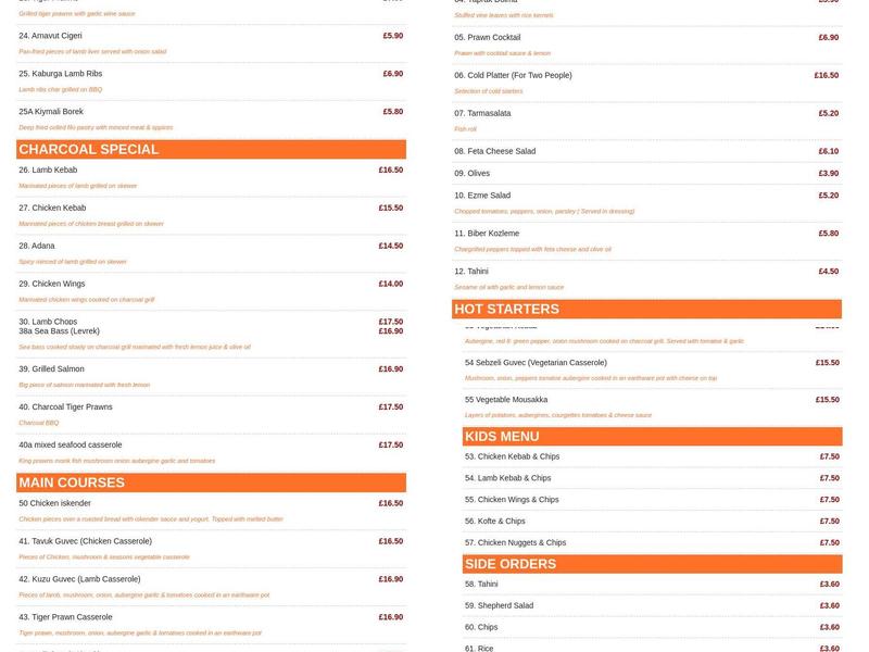 DEFNE TURKISH BBQ RESTAURANT AINTREE Menu