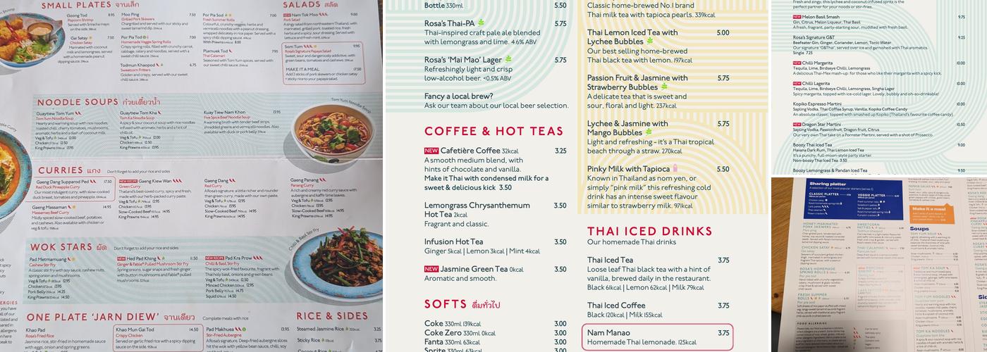 Rosa's Thai Liverpool Menu