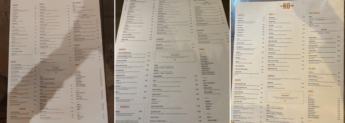 KO Grill Menu