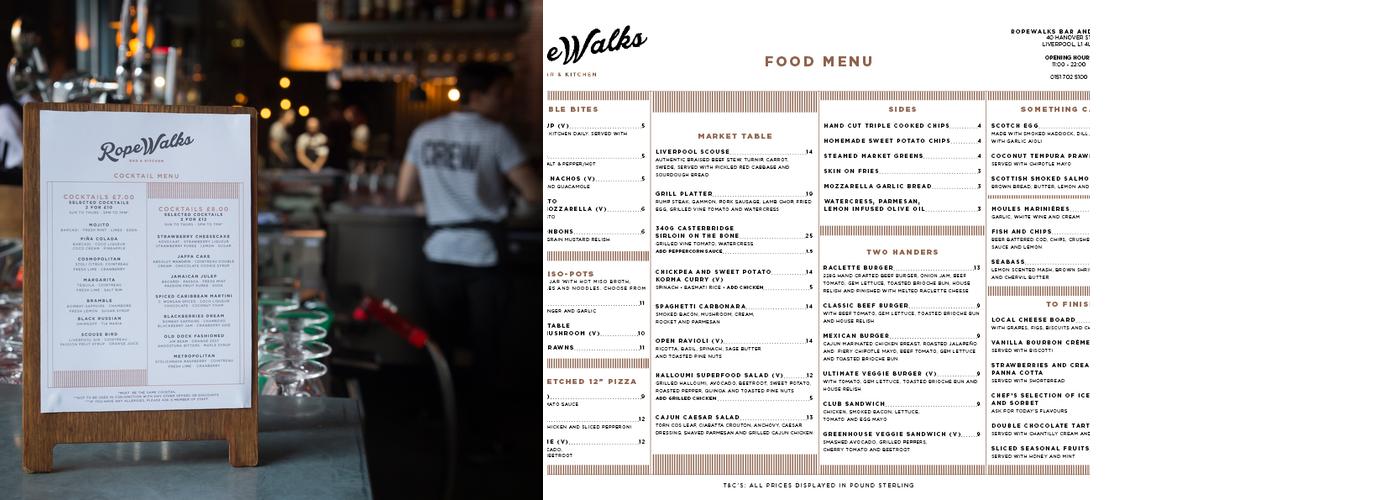 Ropewalks Bar And Kitchen Menu
