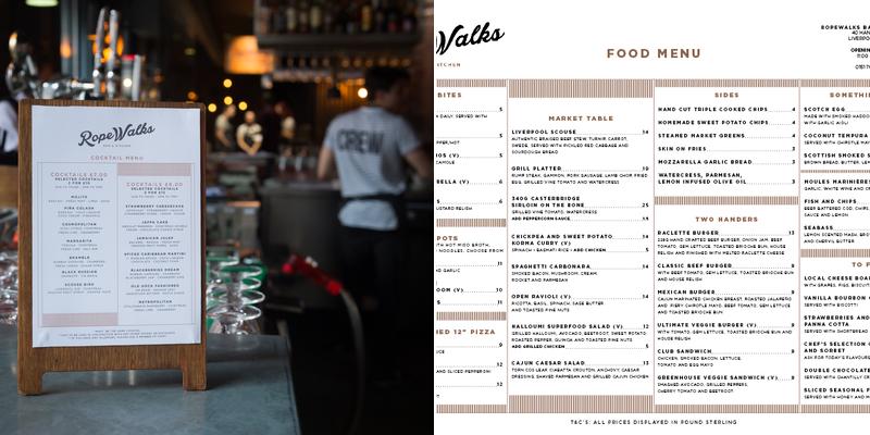 Ropewalks Bar And Kitchen Menu