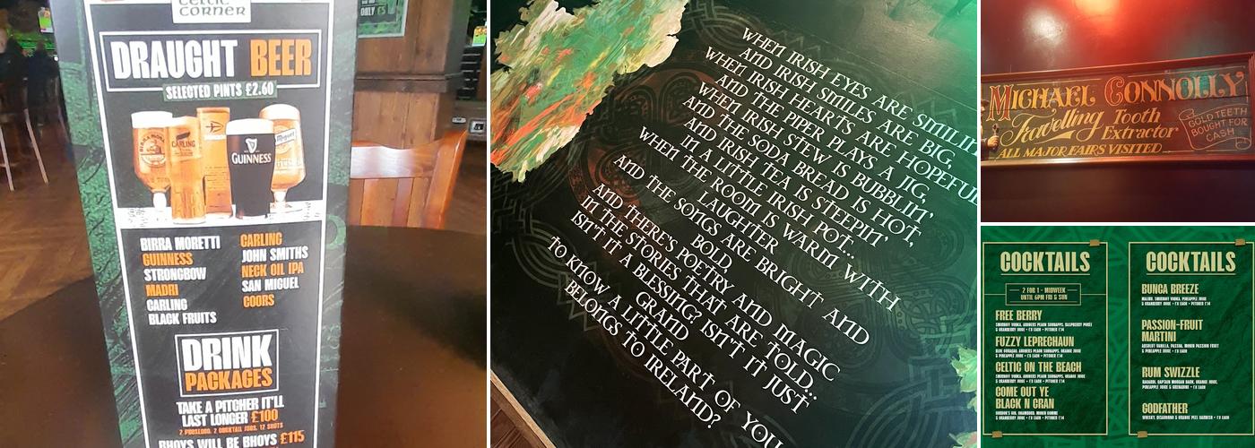 The Celtic Corner Menu