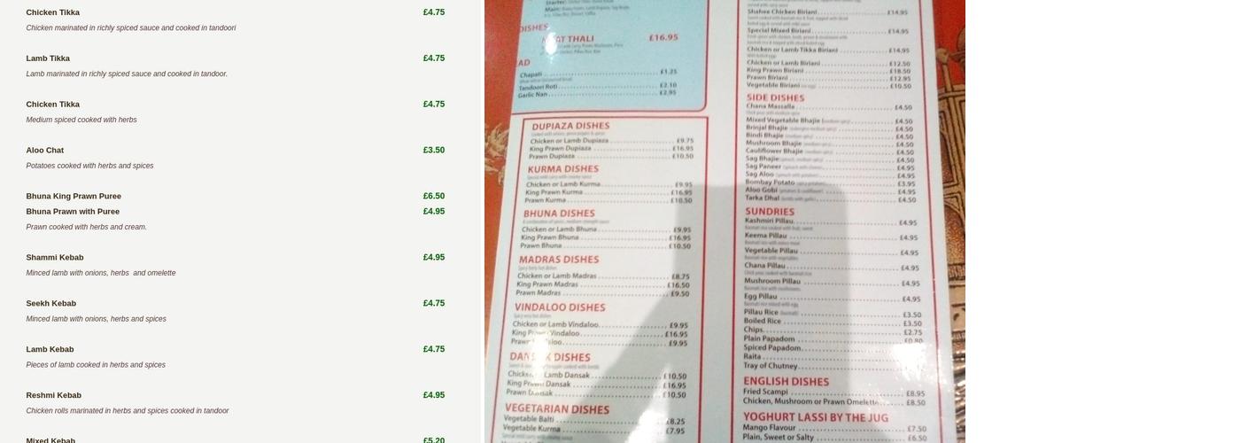 Indian Delight Menu