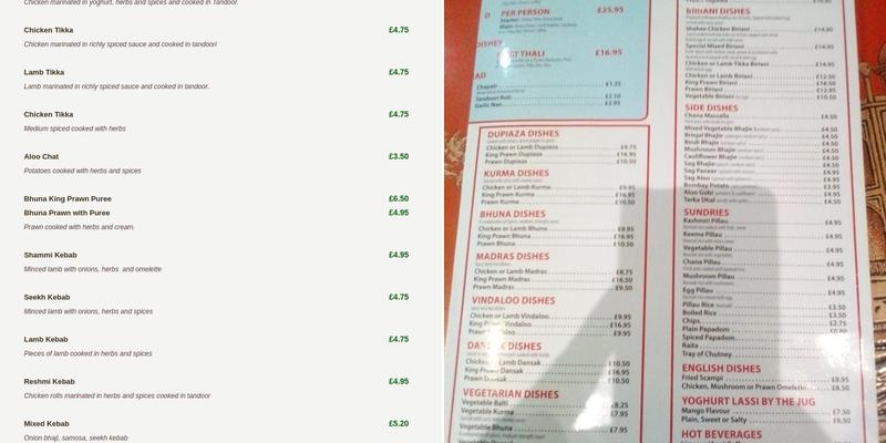 Indian Delight Menu