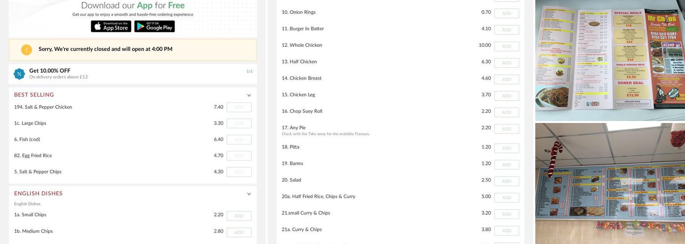 Mr Chips Menu