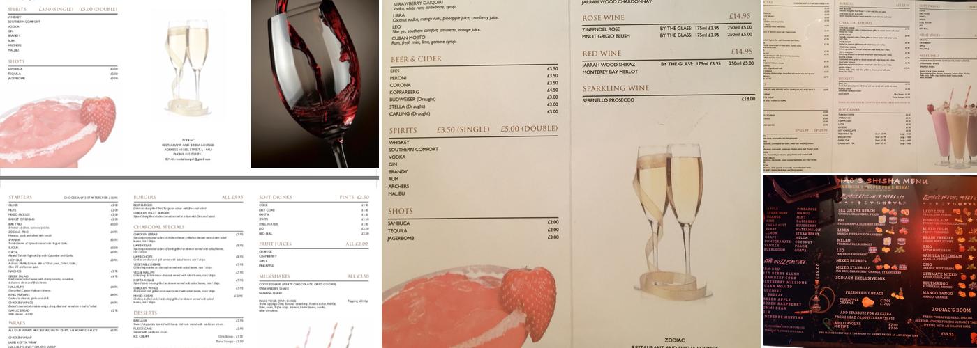 Zodiac Shisha Lounge Menu