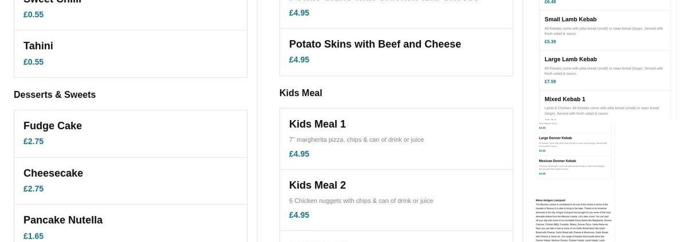 AMIGOS LIVERPOOL Menu