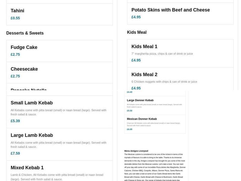 AMIGOS LIVERPOOL Menu