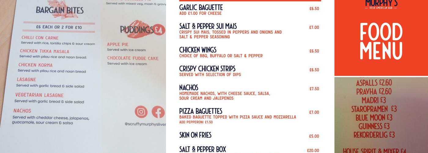 Scruffy Murphys Harrington Street Menu