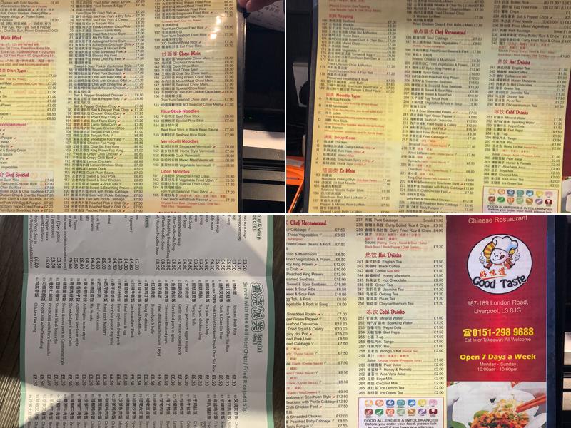 Good Taste Restaurant Menu