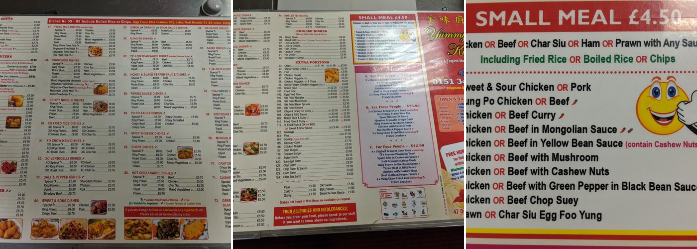YUMMY KITCHEN Chinese Takeaway Menu