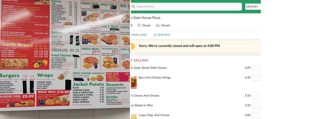Didi's Gate House Pizza Menu