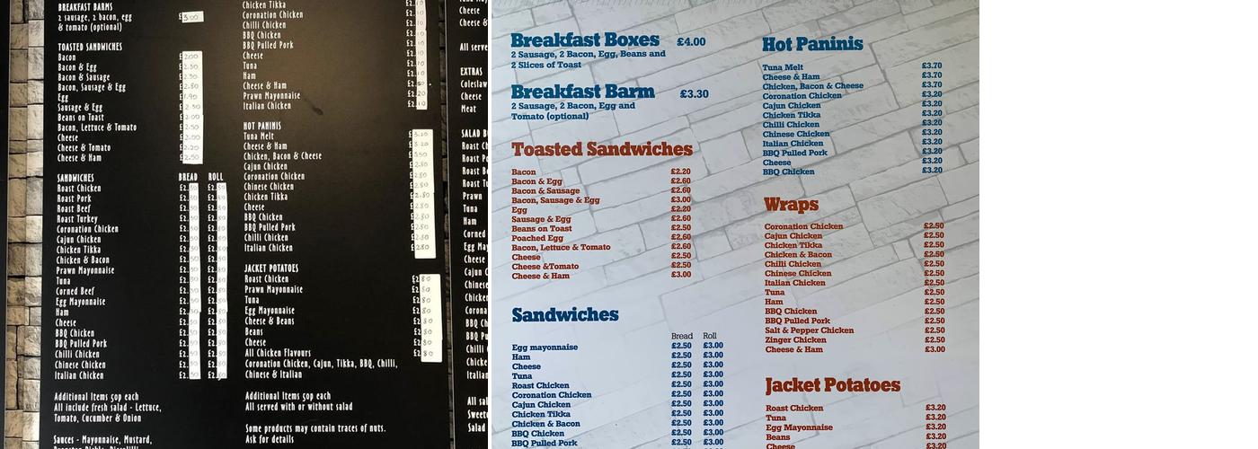 Sandwich A La Carte Menu