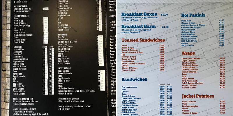 Sandwich A La Carte Menu