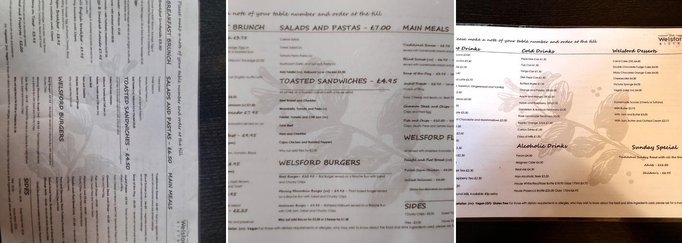 Welsford Bistro Menu