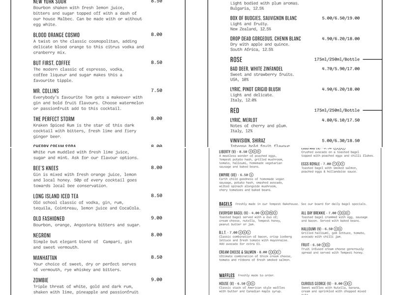 Tempest on Tithebarn Menu