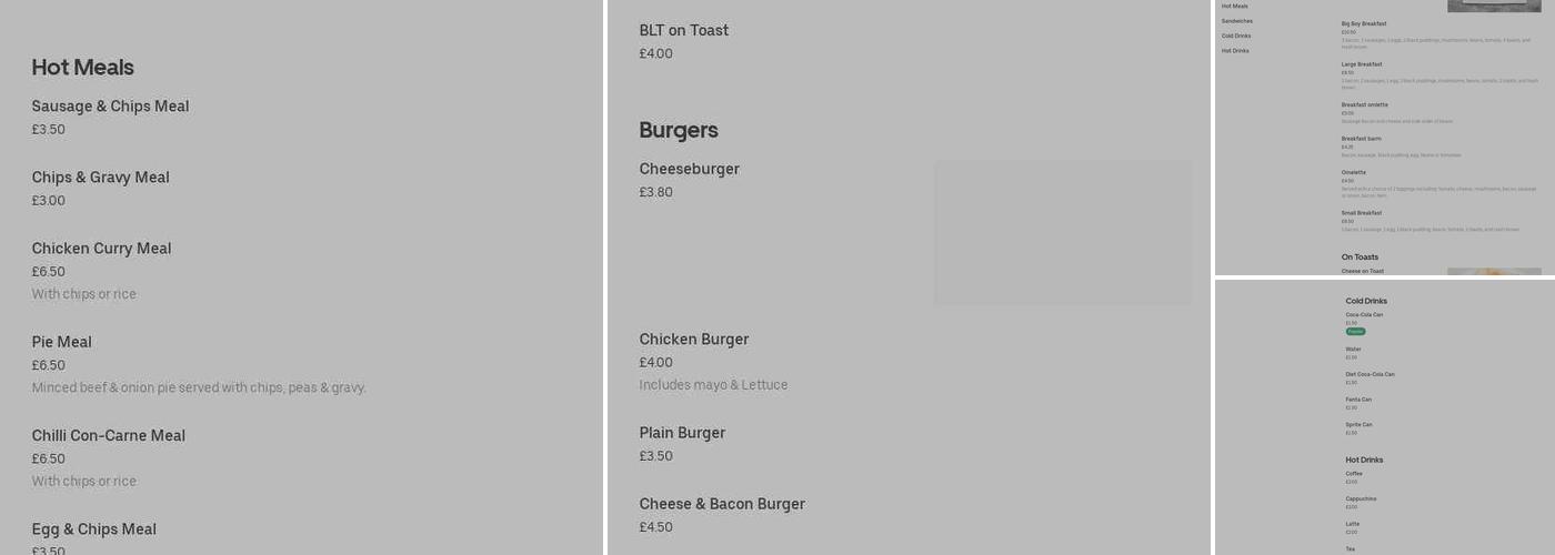 Bee Bee's Cafe & Takeaway Menu