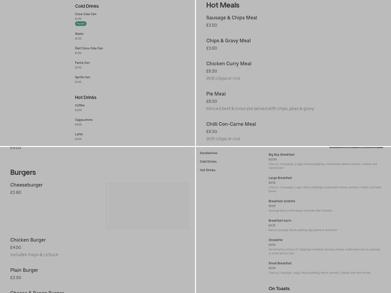 Bee Bee's Cafe & Takeaway Menu