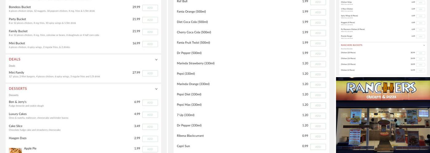 Ranchers Chicken & Pizza Menu