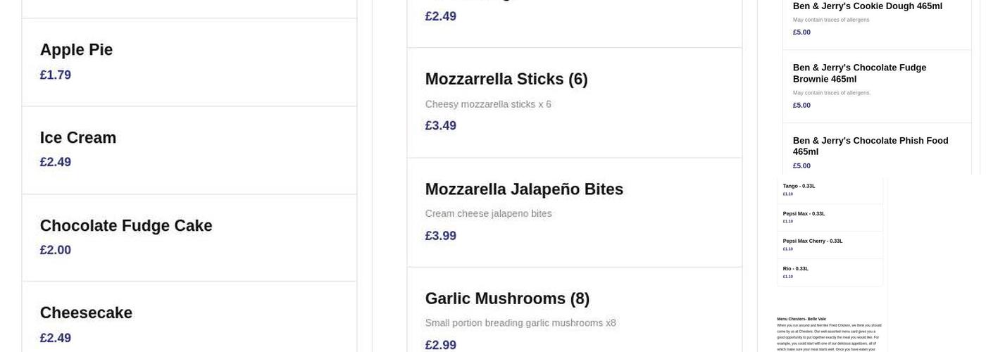 Chesters Chicken Menu