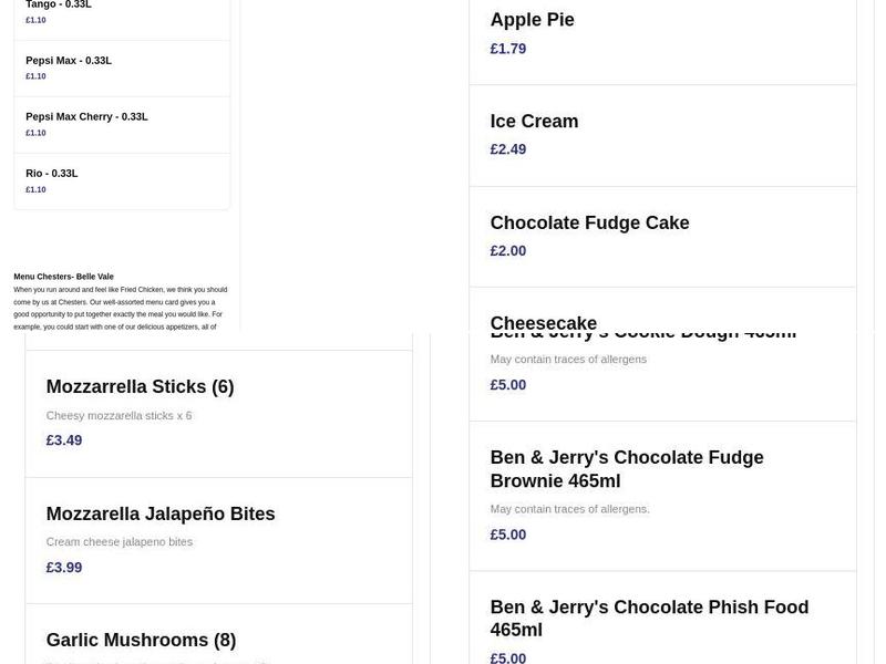 Chesters Chicken Menu