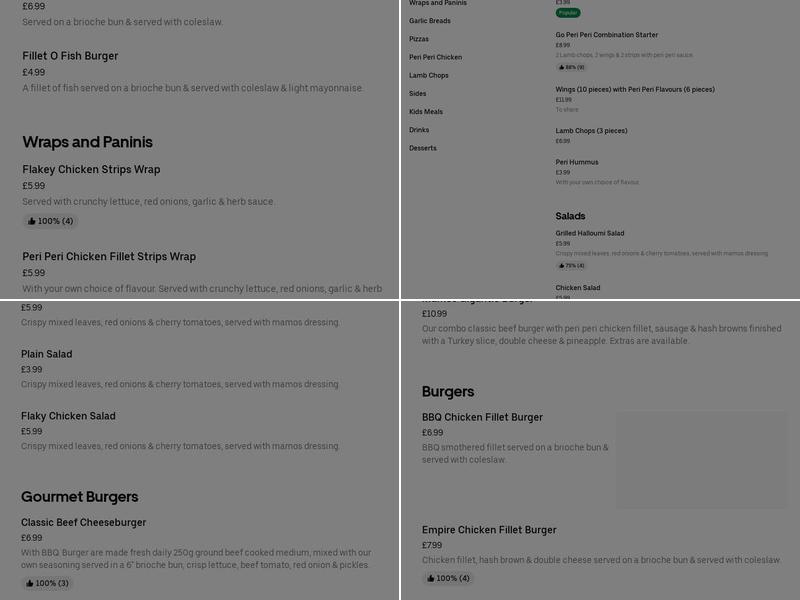 Mamos Gourmet Chicken Menu