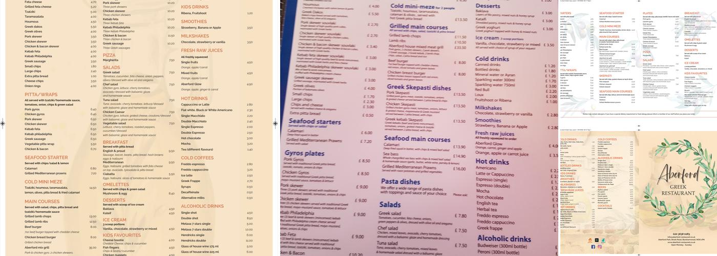 Aberford Restaurant Menu
