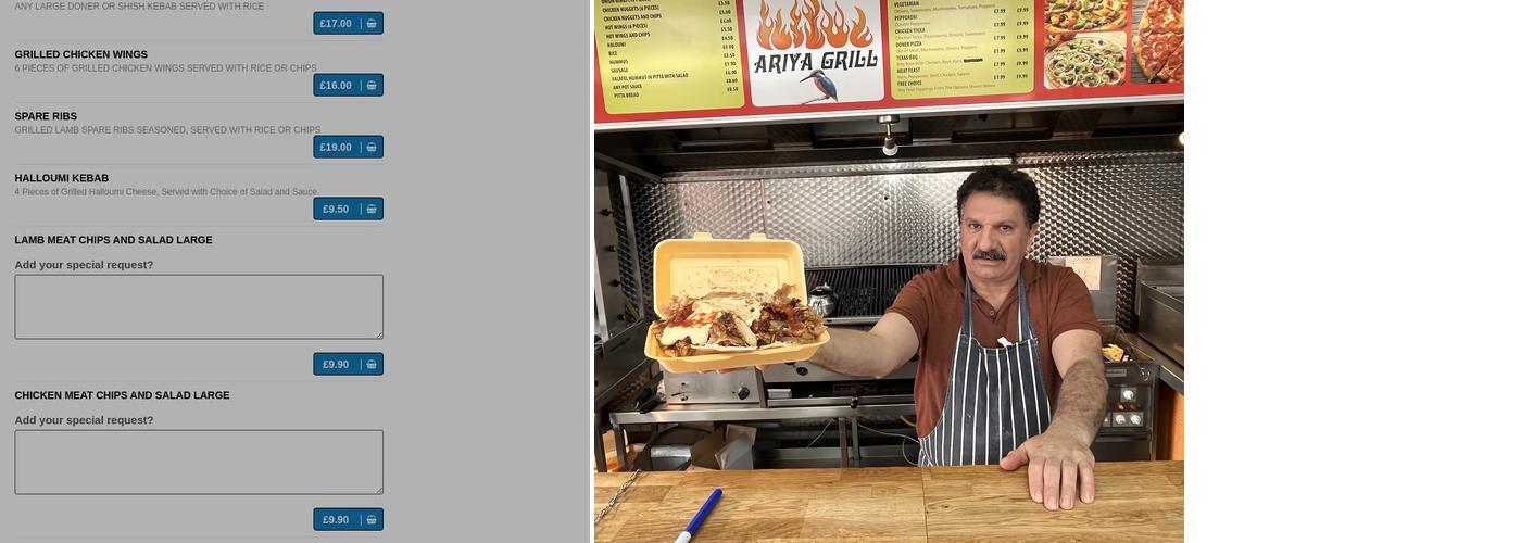 Ariya Grills Ltd Menu