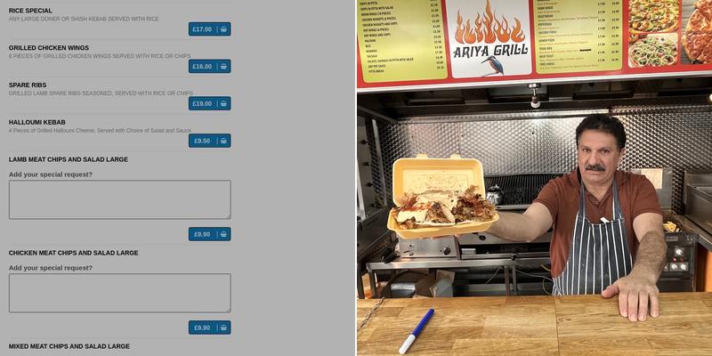 Ariya Grills Ltd Menu