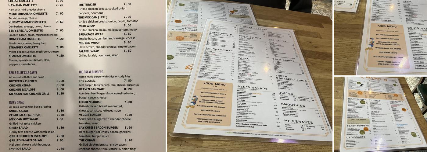 Ben & Ollie's Breakfast Bar Menu