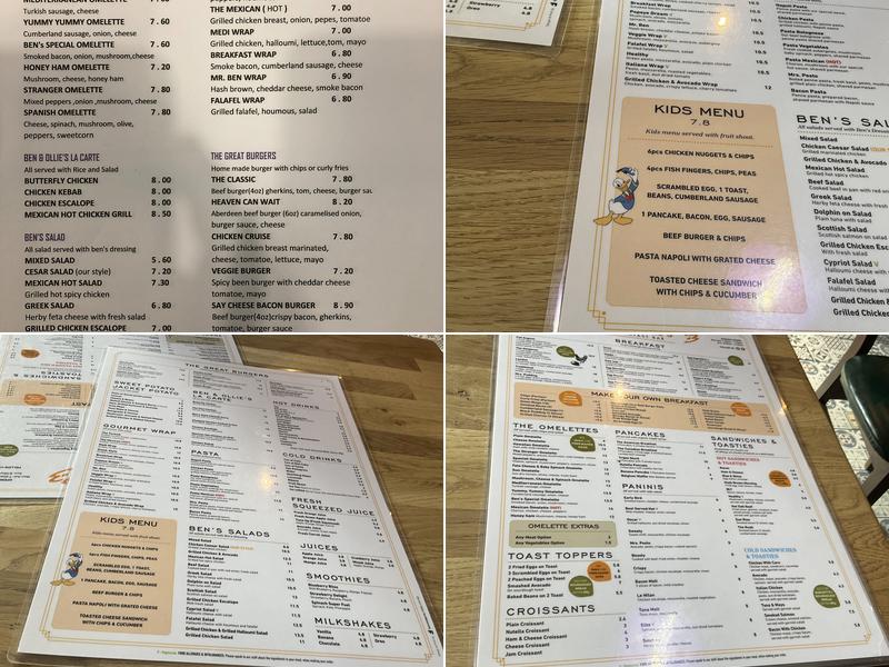 Ben & Ollie's Breakfast Bar Menu